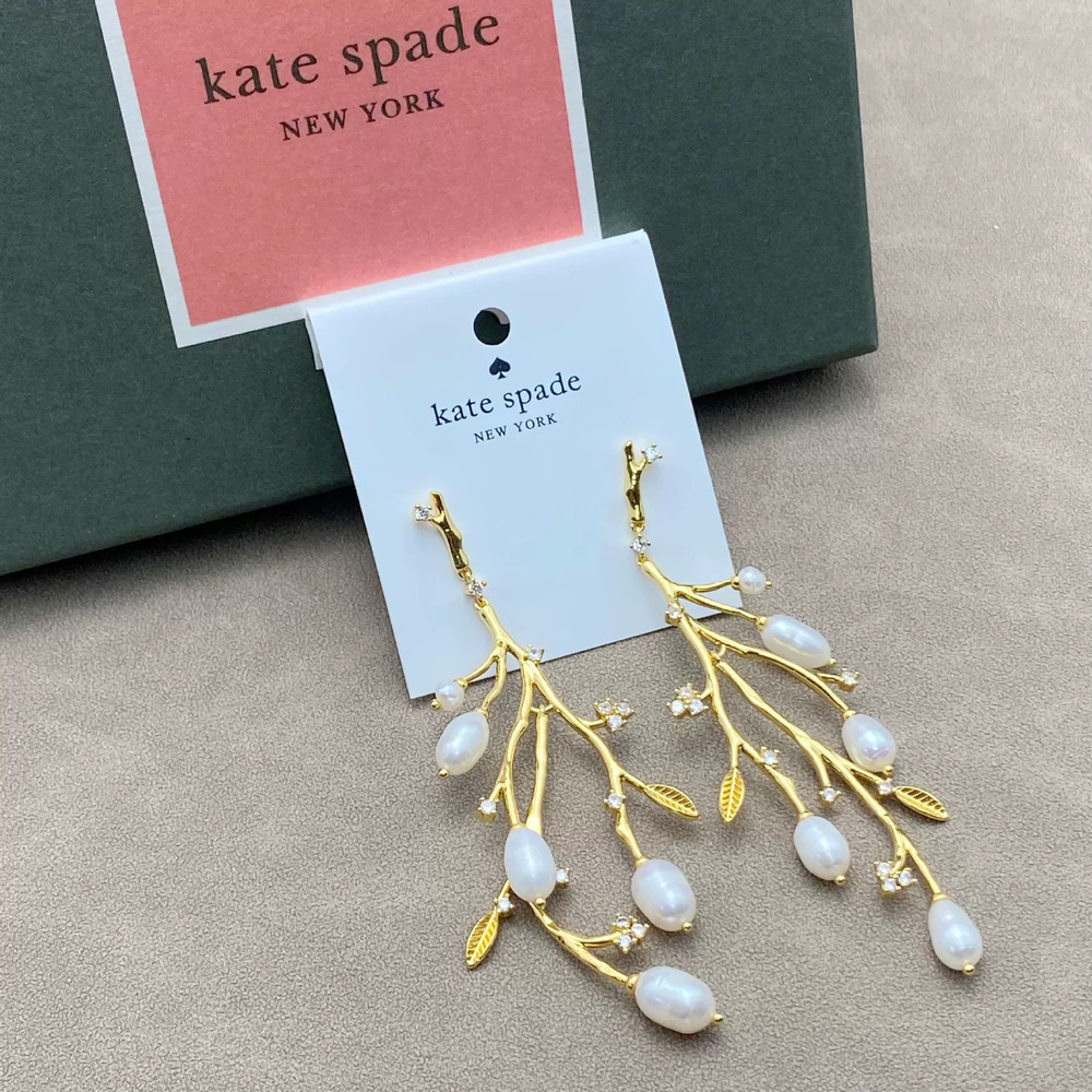 kate spade Natural Pearl Branch Leaf Long Drop Earrings